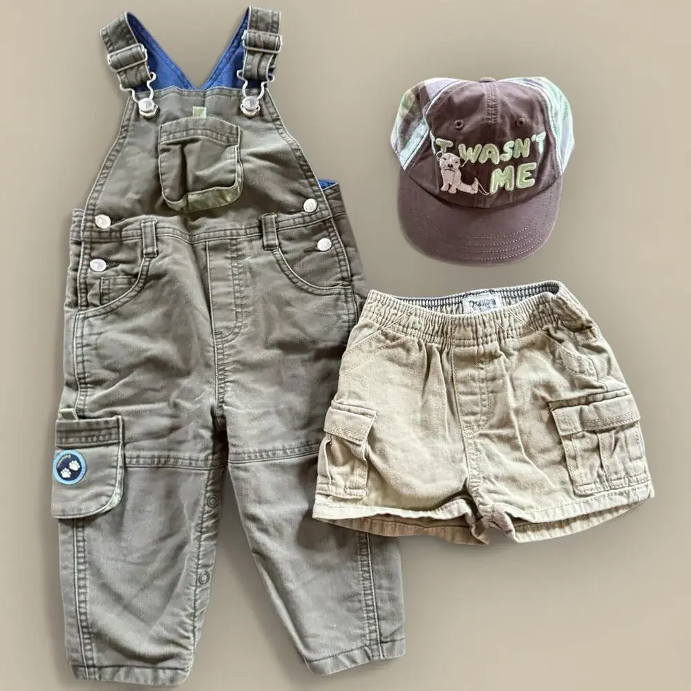 Vtg Gymboree 6-12 Mos Green Overalls Arctic Rescue Baggy Y2K Lot Shorts Dog Hat